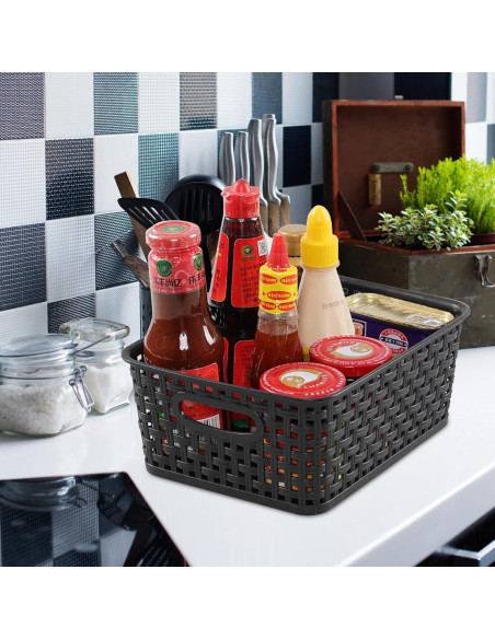 Cestas de Almacenamiento de Plástico Negro Sandmovie - 6 Piezas