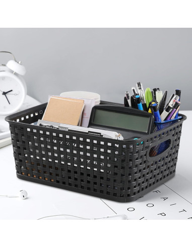 Cestas de Almacenamiento de Plástico Negro Sandmovie - 6 Piezas