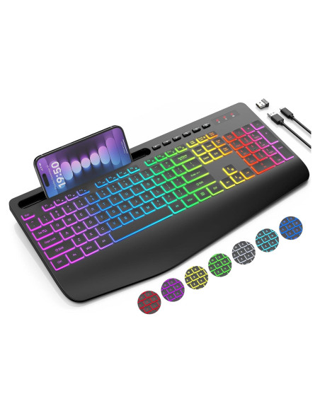 Teclado Inalámbrico Ergonomico SABLUTE KN213 PRO RGB 8 Colores Teclado Inalámbrico Ergonomico SABLUTE KN213 PRO RGB 8 Colores