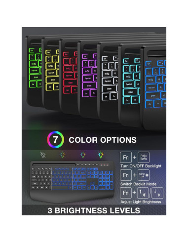 Teclado Inalámbrico Ergonomico SABLUTE KN213 PRO RGB 8 Colores