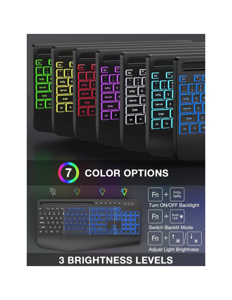 Teclado Inalámbrico Ergonomico SABLUTE KN213 PRO RGB 8 Colores Teclado Inalámbrico Ergonomico SABLUTE KN213 PRO RGB 8 Colores