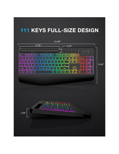 Teclado Inalámbrico Ergonomico SABLUTE KN213 PRO RGB 8 Colores