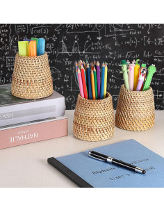 Organizador de Escritorio BTSKY 3 Pack Ratan Hecho a Mano 2