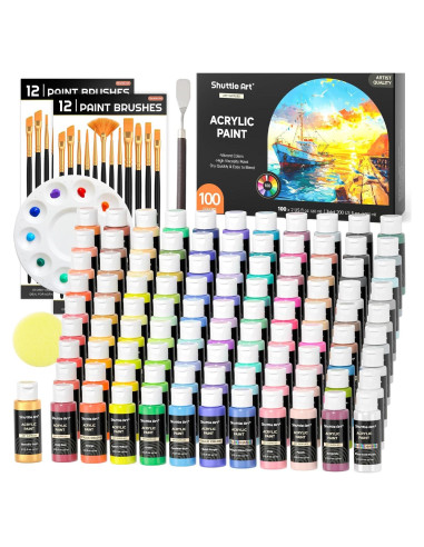 Set de Pintura Acrílica Shuttle Art 100 Colores 60ml con Pinceles