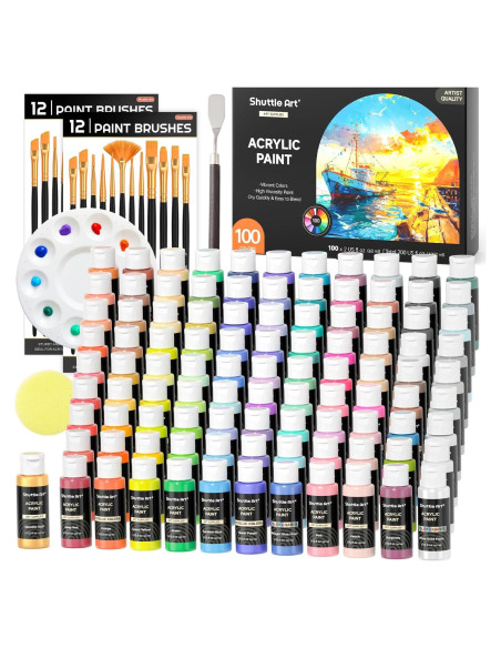 Set de Pintura Acrílica Shuttle Art 100 Colores 60ml con Pinceles