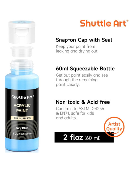 Set de Pintura Acrílica Shuttle Art 100 Colores 60ml con Pinceles