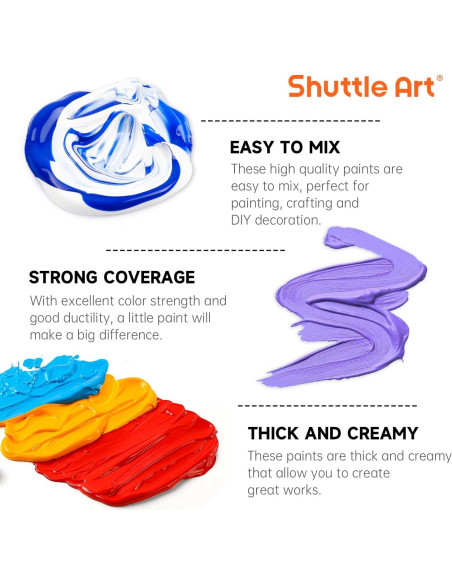 Set de Pintura Acrílica Shuttle Art 100 Colores 60ml con Pinceles