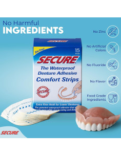 Tiras Adhesivas para Dentaduras Secure - 15 Piezas Impermeables 2