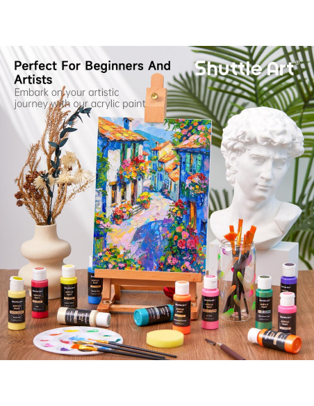 Set de Pintura Acrílica Shuttle Art 100 Colores 60ml con Pinceles