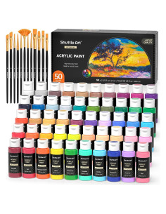 Set de 50 Pinturas Acrílicas Shuttle Art 60ml, No Tóxicas
