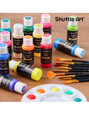 Set de Pintura Acrílica Shuttle Art 100 Colores 60ml con Pinceles