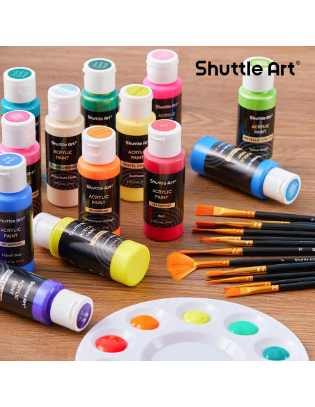 Set de Pintura Acrílica Shuttle Art 100 Colores 60ml con Pinceles