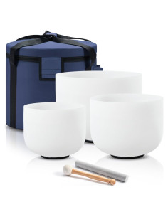 Juego de 3 Cuencos de Canto de Cristal 440HZ 20-30 cm con Mazo