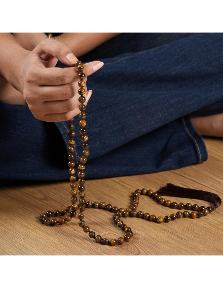 Collar de cuentas mala 108 de ojo de tigre amarillo 8mm