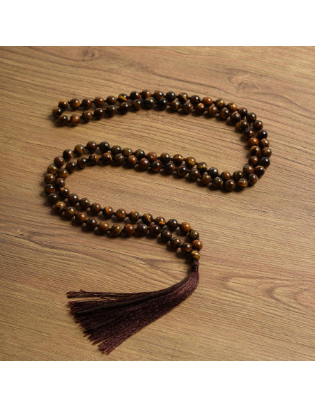 Collar de cuentas mala 108 de ojo de tigre amarillo 8mm