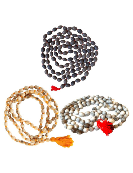Paquete de 3 Malas de Oración NAISHA: Tulsi, Kamal Gatta y Vaijanti