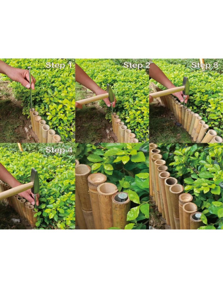 Bordes de Jardín de Bambú Natural HTWNK 2 Piezas 20 cm Altura