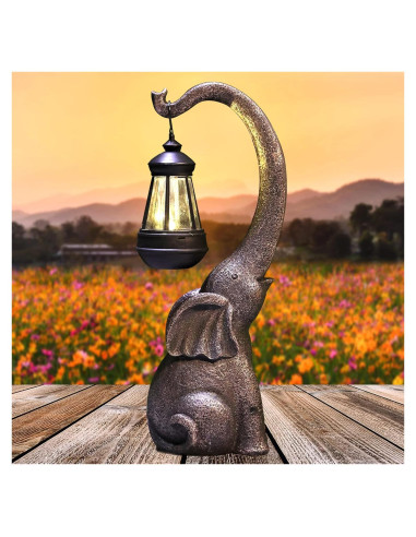 Estatua de Jardín Elefante Solar IVCOOLE 38cm Decoración Exterior