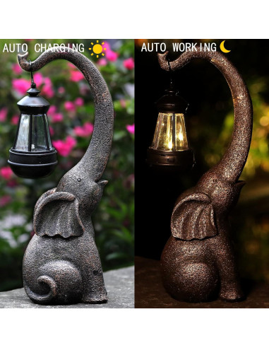 Estatua de Jardín Elefante Solar IVCOOLE 38cm Decoración Exterior