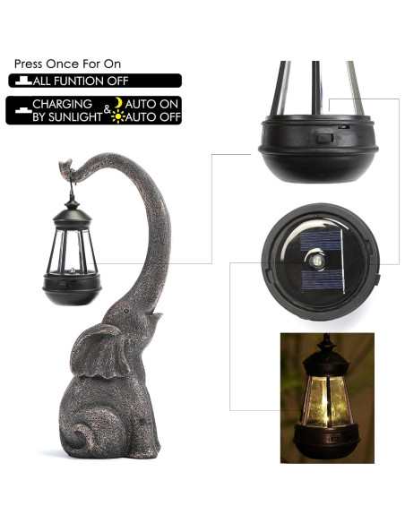 Estatua de Jardín Elefante Solar IVCOOLE 38cm Decoración Exterior
