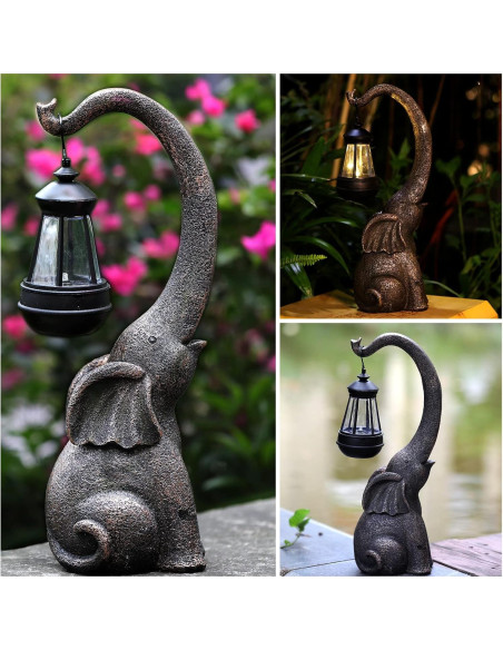 Estatua de Jardín Elefante Solar IVCOOLE 38cm Decoración Exterior