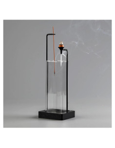 Soporte y Quemador de Incienso Hukalw Negro con Vidrio Removible