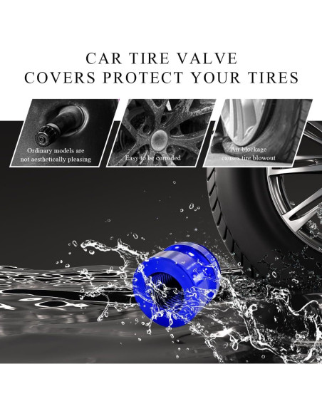 4 Tapas de Válvula de Neumático de Aluminio Povtii Azul