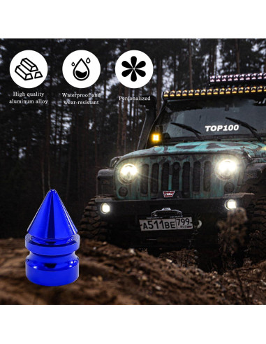 4 Tapas de Válvula de Neumático de Aluminio Povtii Azul