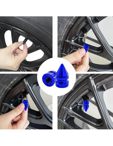 4 Tapas de Válvula de Neumático de Aluminio Povtii Azul