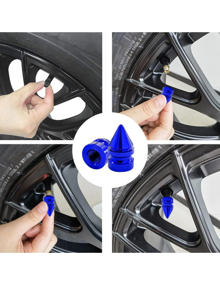 4 Tapas de Válvula de Neumático de Aluminio Povtii Azul