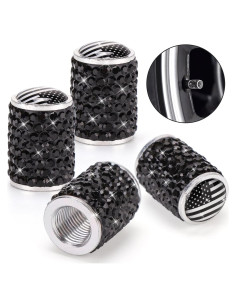 Cubiertas de Válvula de Neumático ToBeQueen - Bandera Americana Negra, Paquete de 4