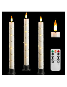 Juego de 3 Velas LED Sin Llama Da by 9.6" con Control Remoto