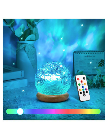 Lámpara de Cristal Proyector Oceánico 18 Colores con Control Remoto