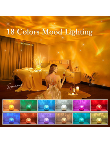 Lámpara de Cristal Proyector Oceánico 18 Colores con Control Remoto