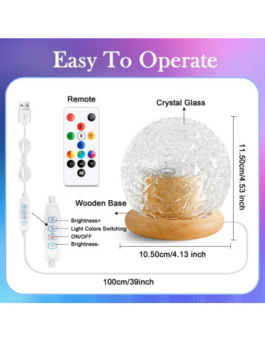 Lámpara de Cristal Proyector Oceánico 18 Colores con Control Remoto