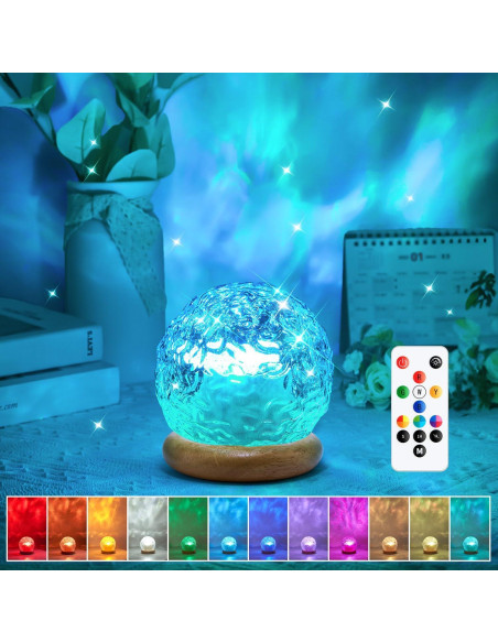 Lámpara de Cristal Proyector Oceánico 18 Colores con Control Remoto
