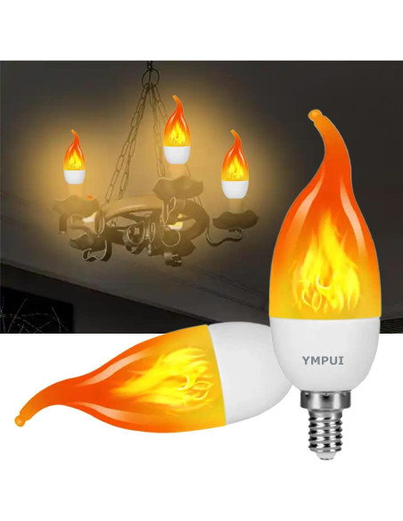 Bombillas LED E12 Llama YMPUI 2W 1700K Paquete de 2