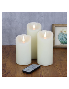 Set de 3 Velas LED Sin Llama TECHLONG 3D Marfil 5-7"