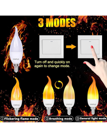 Bombillas LED E12 Llama YMPUI 2W 1700K Paquete de 2