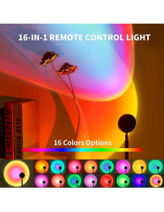 Lámpara de Proyección de Atardecer X-CHENG, 16 Colores, USB 2