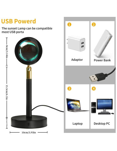 Lámpara de Proyección de Atardecer X-CHENG, 16 Colores, USB