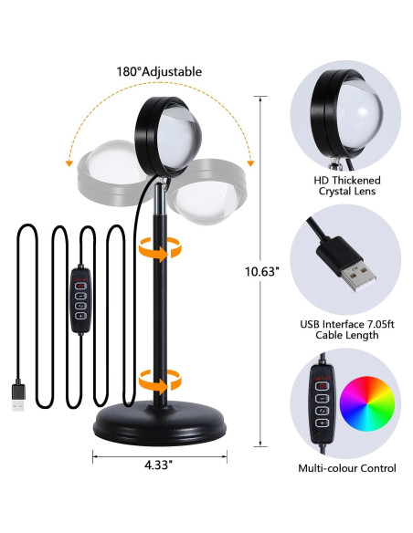 Proyector de Lámpara de Atardecer LED Huaying 360 RGB