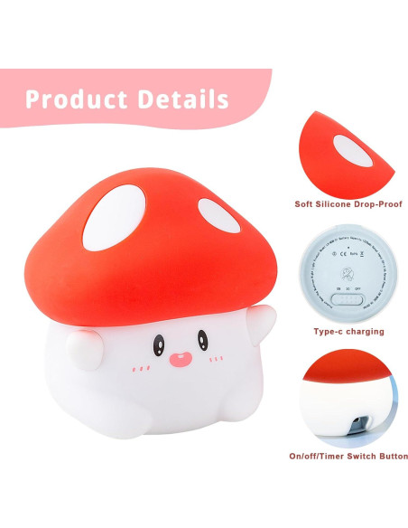 Lámpara Nocturna Táctil Rytinazzz Hongo LED Silicona 2 Niveles