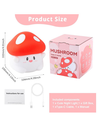 Lámpara Nocturna Táctil Rytinazzz Hongo LED Silicona 2 Niveles