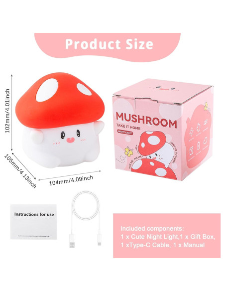 Lámpara Nocturna Táctil Rytinazzz Hongo LED Silicona 2 Niveles