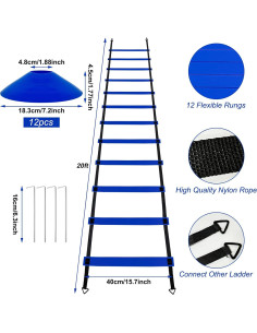 Equipo de Entrenamiento de Agilidad YEXEXINM - Escalera 6m, 12 Conos, 4 Vallas 2