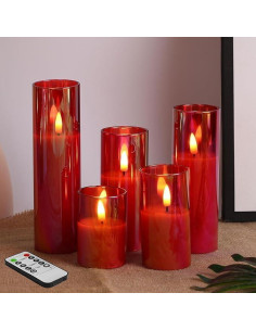 Juego de 5 Velas LED de Vidrio Rojo Eywamage con Control Remoto 2