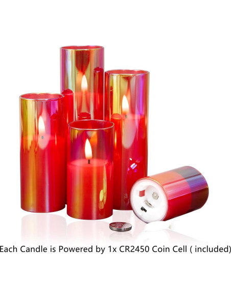 Juego de 5 Velas LED de Vidrio Rojo Eywamage con Control Remoto