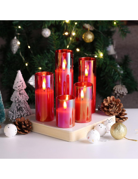 Juego de 5 Velas LED de Vidrio Rojo Eywamage con Control Remoto