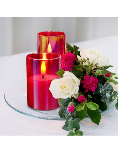 Juego de 5 Velas LED de Vidrio Rojo Eywamage con Control Remoto